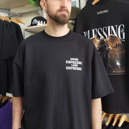 MORE ESPRESSO OVERSIZED BLACK TSHIRT FRONT VIEW
