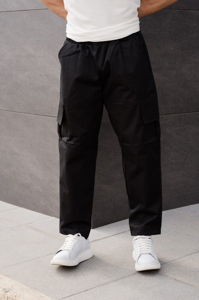 TONY COUPER BLACK CARGO BUGGY PANTS FRONT VIEW