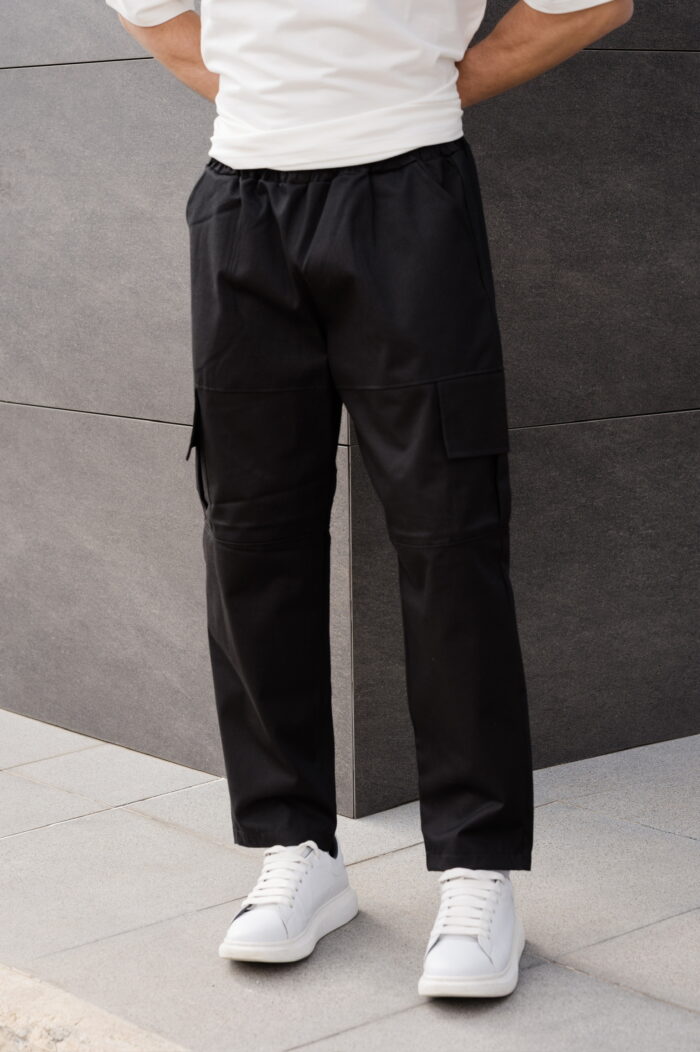 TONY COUPER BLACK CARGO BUGGY PANTS VIEW FRONT